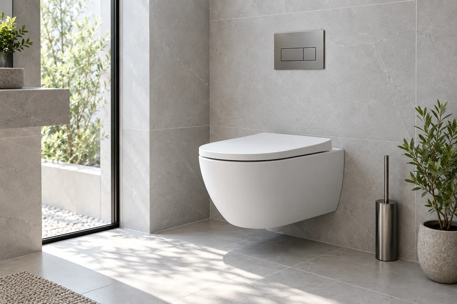 Modernes wandhängendes WC in einem minimalistischen Bad — nach Maß gefertigt in Foshan