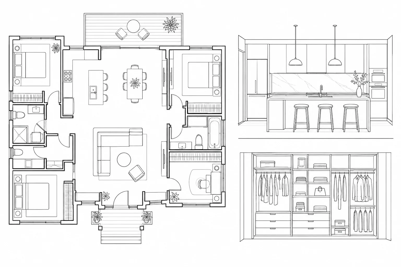 2D-Architekturzeichnung eines Grundrisses für ein ganzes Haus vom George Group Designstudio