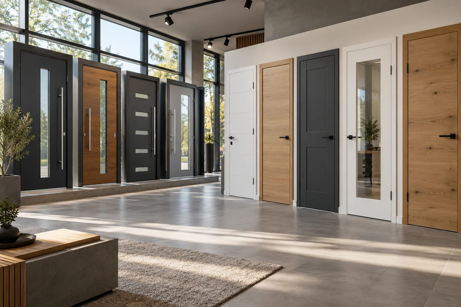 Innentüren und Haustürserien in unserem Showroom in Foshan
