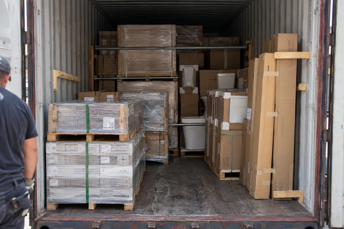 Küche + Schränke + Stein + Beleuchtung – ein Container, eine Packliste