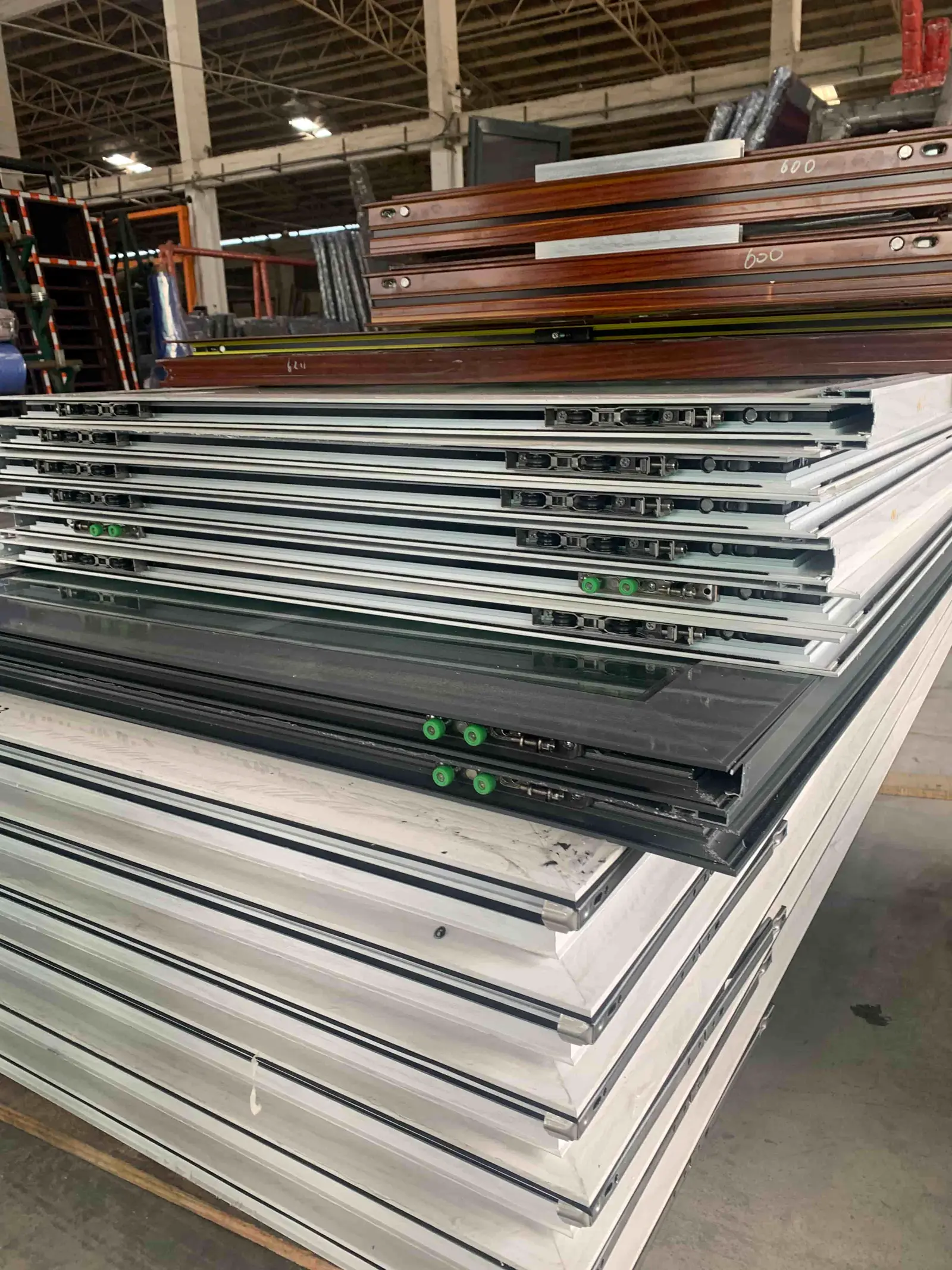 Hardware inspection of aluminium windows, photographed for the QC file