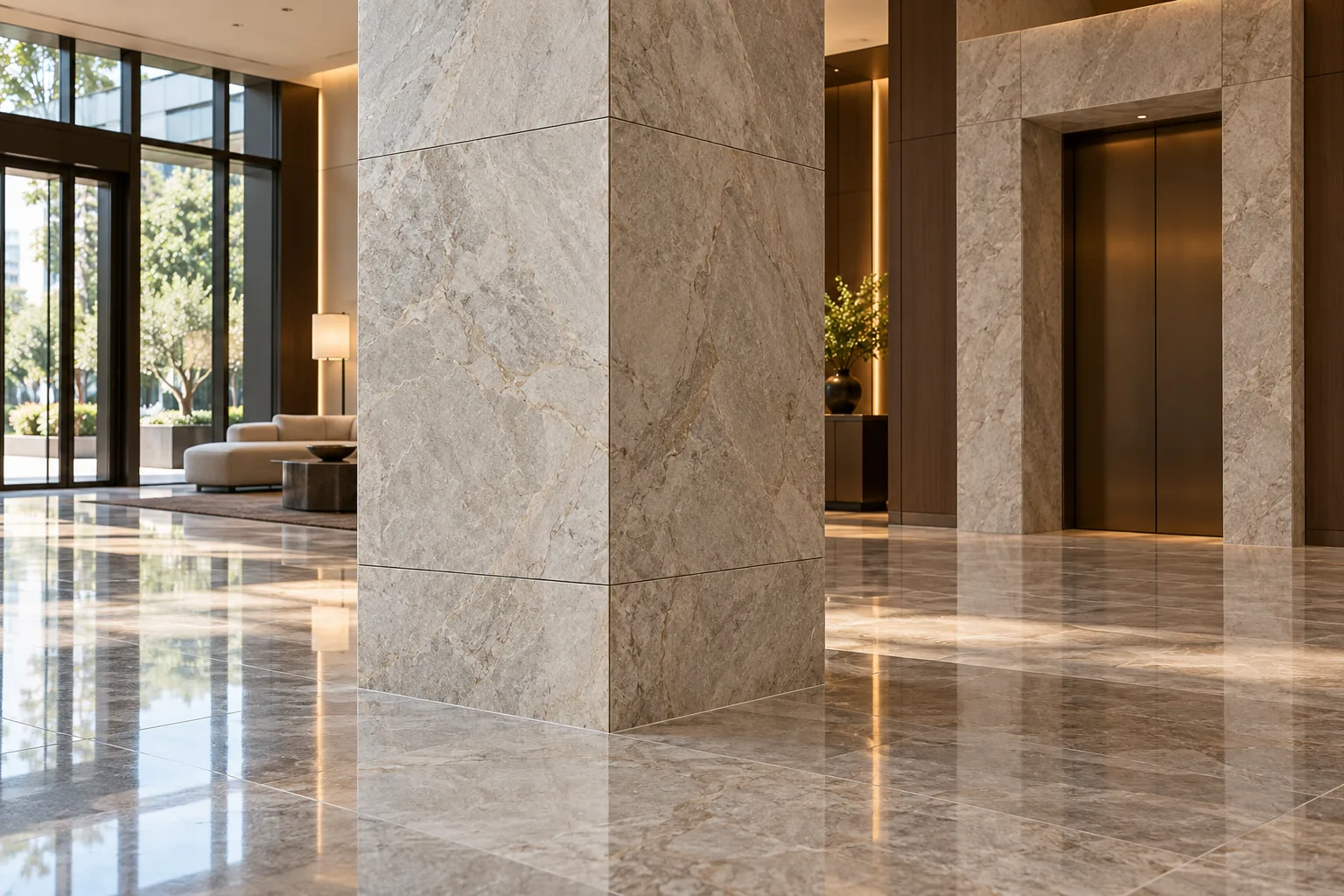 Steinverkleidung einer Säule in einer Hotellobby — nach Maß gefertigt in Foshan