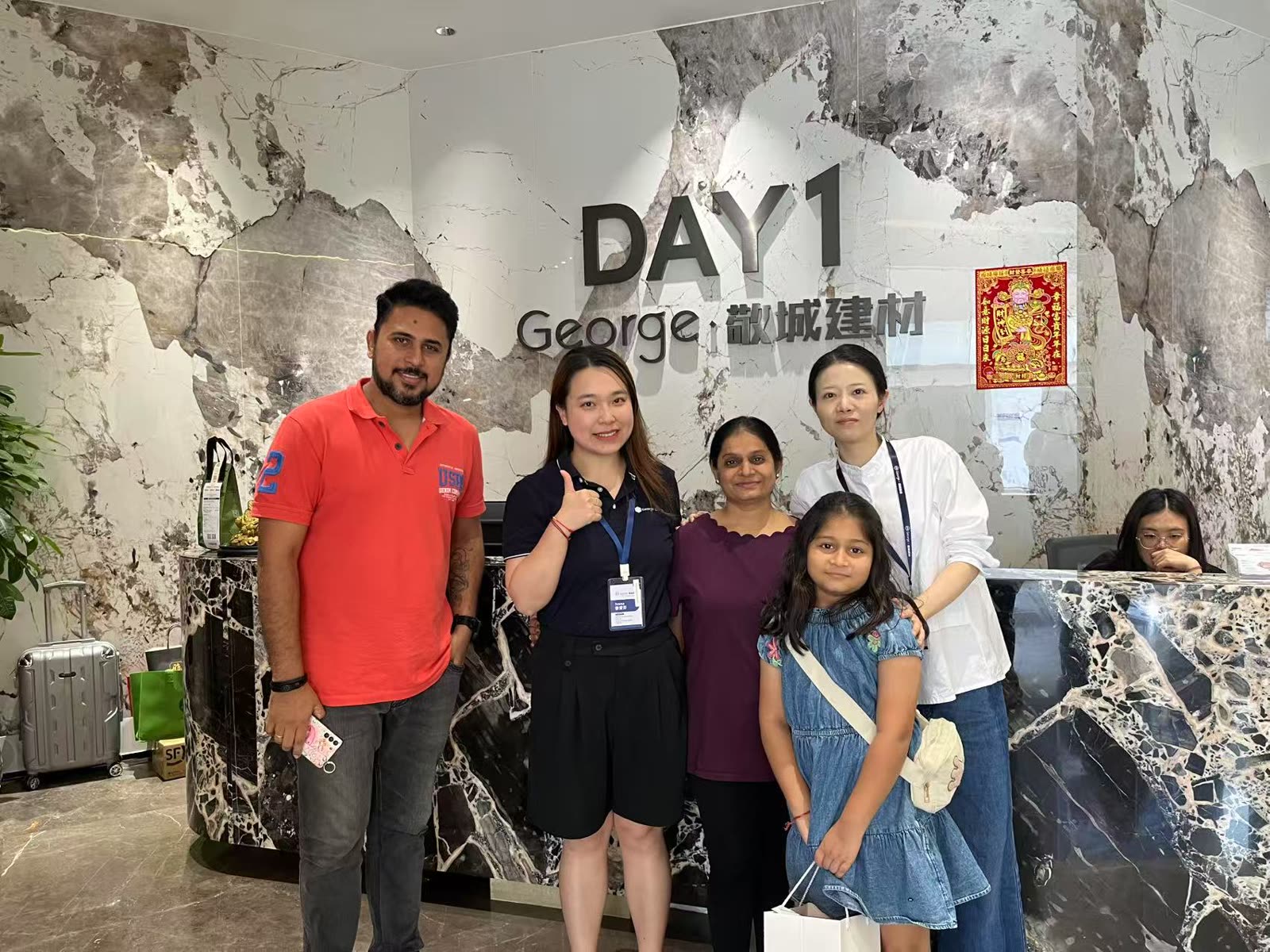 Buyers from the Gulf discussing door products with the team during a factory visit